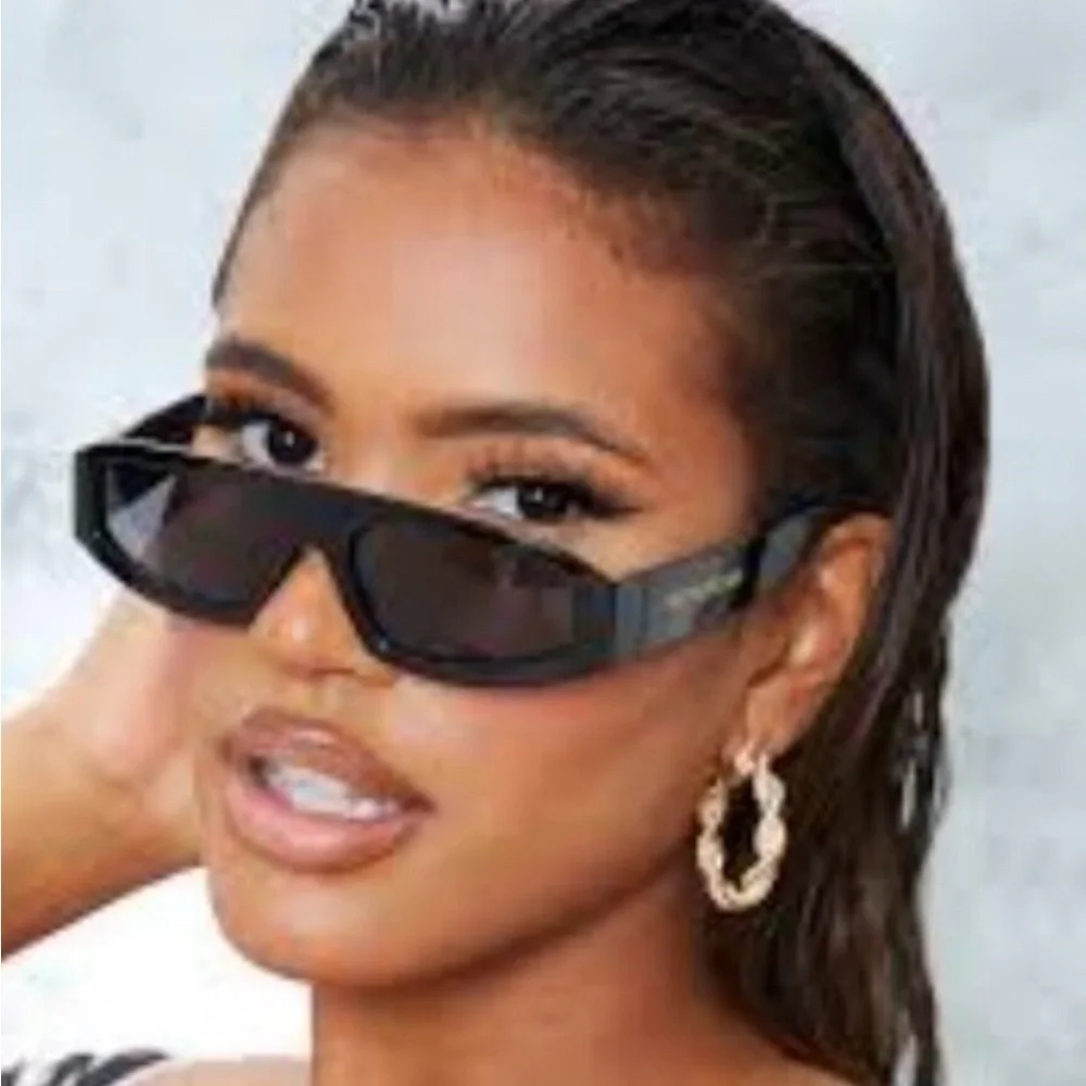 NEW PrettyLittleThing Black Matte Metal Frame Slim Visor Sunglasses ~UVA UVB